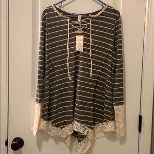 Lightweight Gray & Cream Sweater w/ Lace Details
